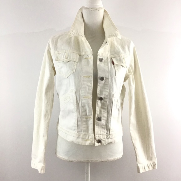LEVI STRAUSS DENIM IVORY JACKET SIZE MEDIUM JR - Picture 2 of 7